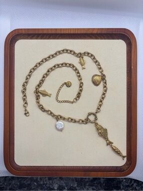 Gold-Tone Fish Charm Necklace with Pearl Accent